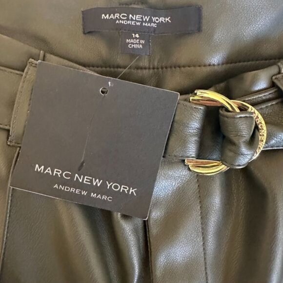 Marc New York Dark Olive Vegan Leather Belted Crop Pants Sz 14 NWT - Picture 4 of 8